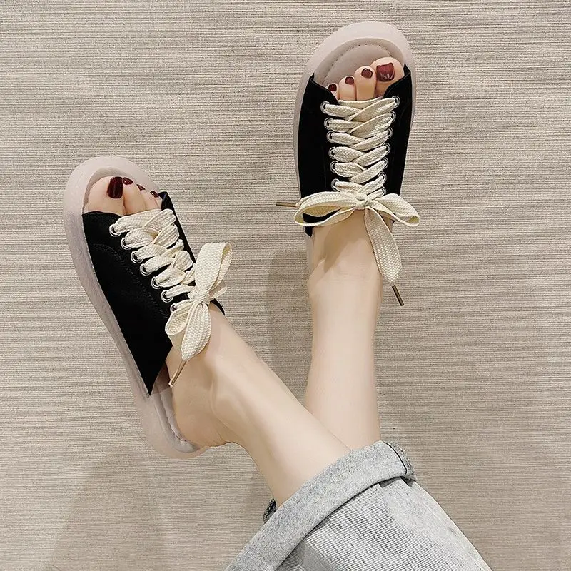 Сандалии женские на шнуровке красивые повседневные Нескользящие пляжные туфли