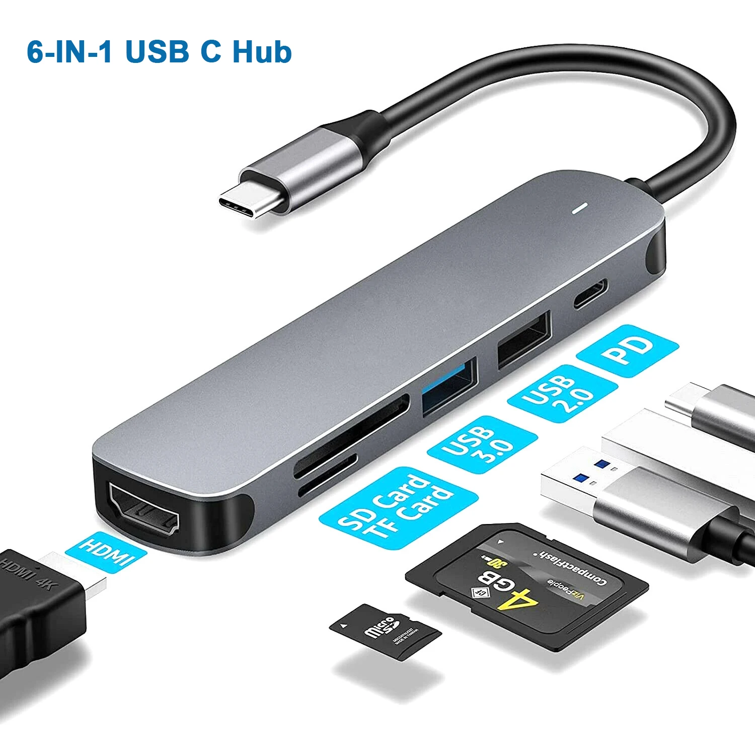 USB C Hub for IPad MacBook Air Pro Adapter 100W PD Dongle USB C To HDMI with USB 3.0 SD/TF Card Reader Thunderbolt 3 Type C Hub