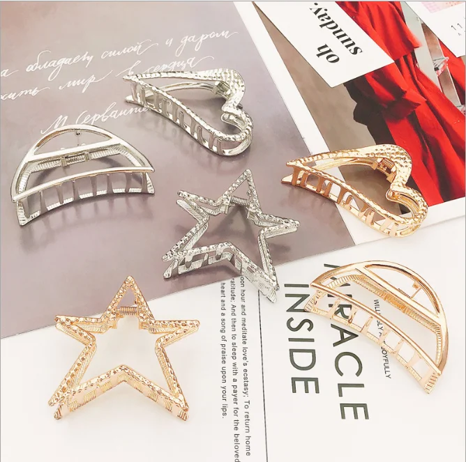 

Small Minimalist Hair Claw Clips Metallic Gold Hollow Out Geometric Ponytail Holder Clamp Seashell Heart Bowknot Barretteses New