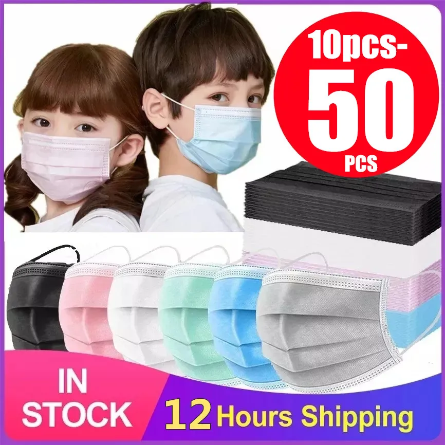 

50pcs Child Kids Mask Disposable Face Masks 3 Layer Filter Anti Dust Flu Fabric Melt blown Protective Breathable Mouth Masks