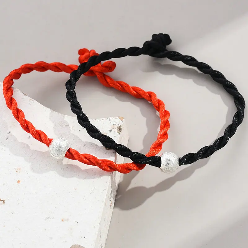 

2Pcs Luck Bead Red Black String Bracelet for Woman Men Lucky Amulet Handmade Rope Bracelets Friendship Couple Wristband Jewelry