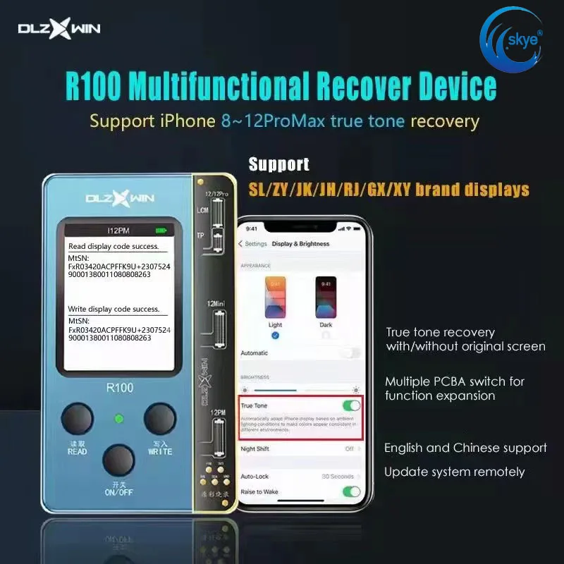 

Многофункциональный программатор DL R100 для IPhone 8-12PM с/без оригинального восстановления экрана, Поддержка оригинального цвета GX/JK/ZY/RJ/XY