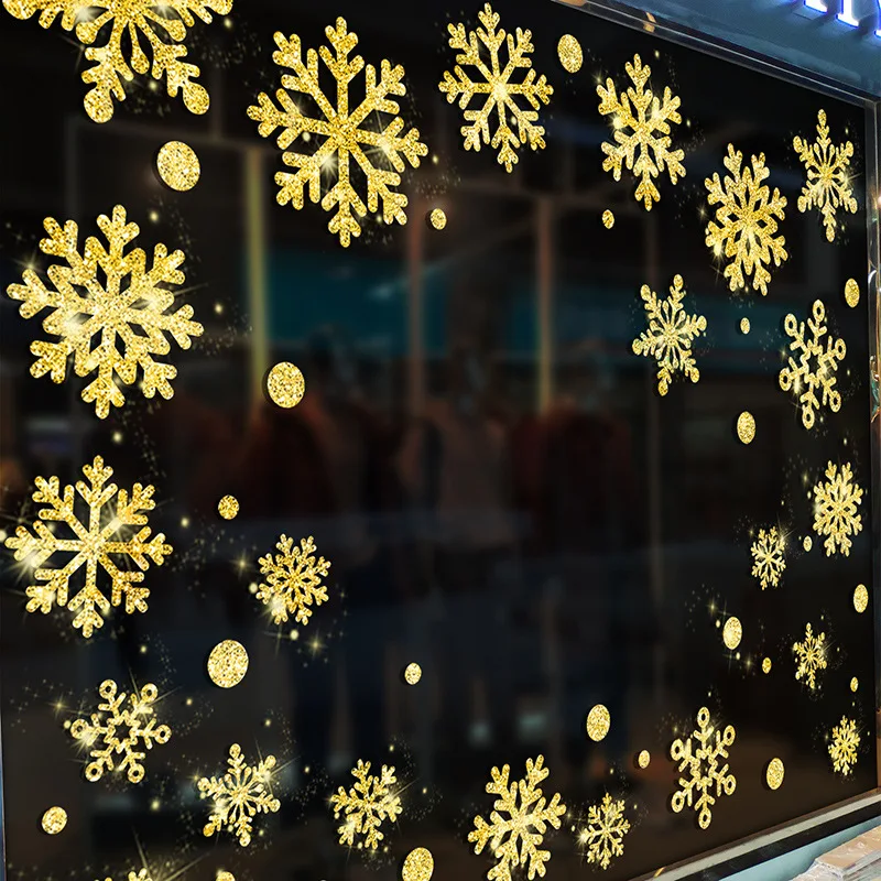 2020 Golden Color Snowflake Window Sticker Winter Glass Wall Kid Room Christmas Decoration for Home Shop New Year | Дом и сад