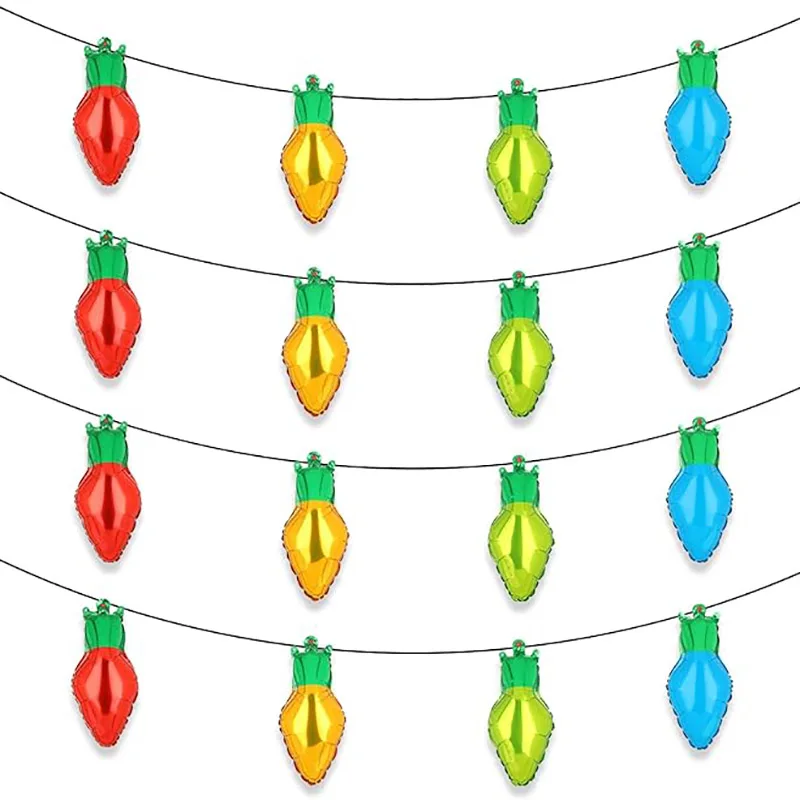 

50pcs 26x43cm Red Green Christmas themed color light bulb with aluminum film balloons Christmas party themed decorative balloons