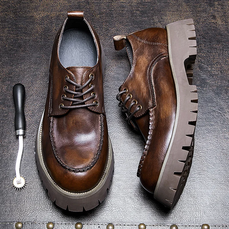 

Men's Soft Leather Casual Business Shoes Luxury Genuine Leather Round Toe 2023 Autumn Handmade Vintage Comfortable Dress Shoes