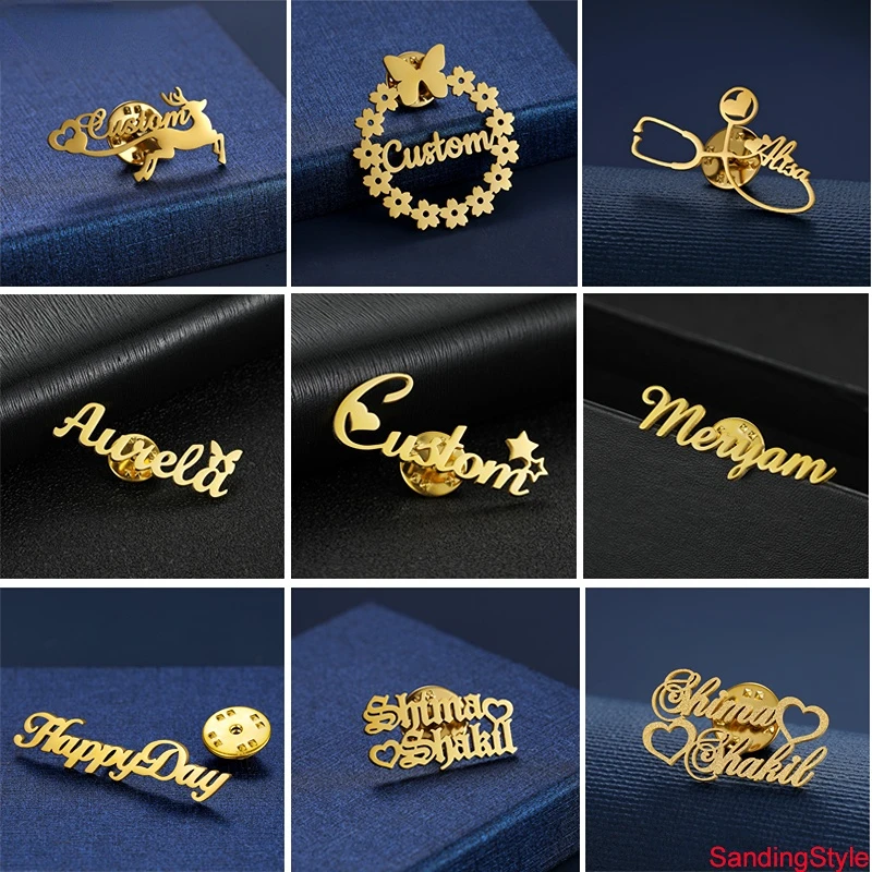 

Custom Brooch Stainless Steel Customized Name Brooches Jewelry Badges with Safety Pin Brooch Women Men Special Gifts