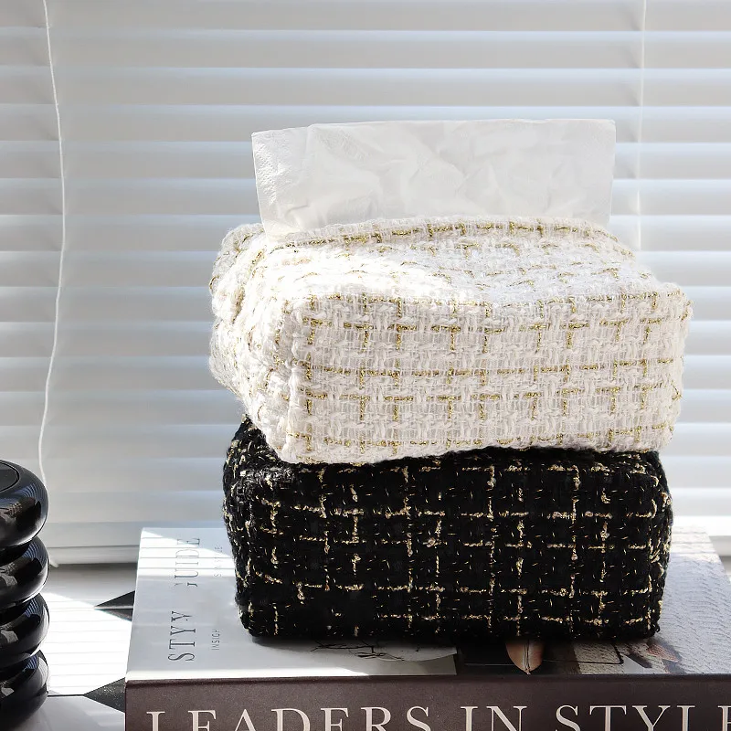 

Fashion Black And White Plaid Tissue Box Cover Hone Household Living Room Kitchen Napkin Storage Box Holder