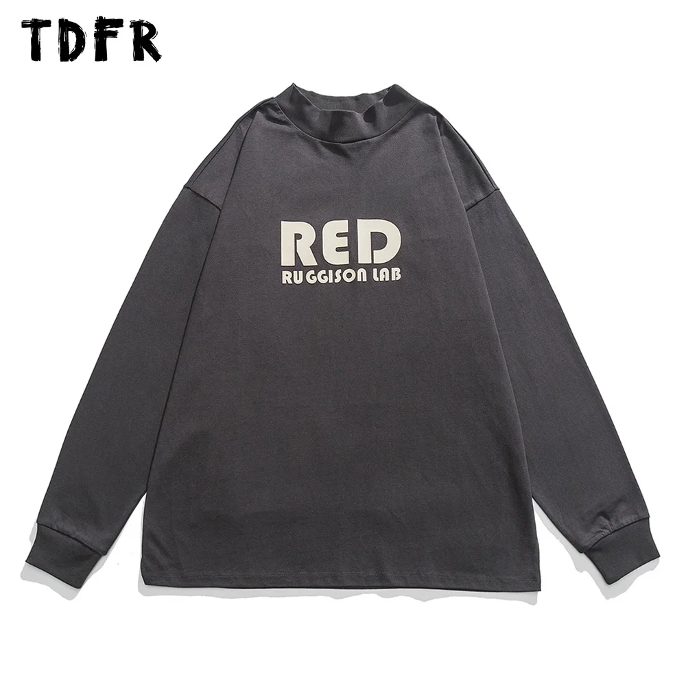 

Letter Print Long Sleeve T-shirt Mens Autumn Streetwear Casual Simple Crew Neck Loose Cotton Tee Men Tshirt