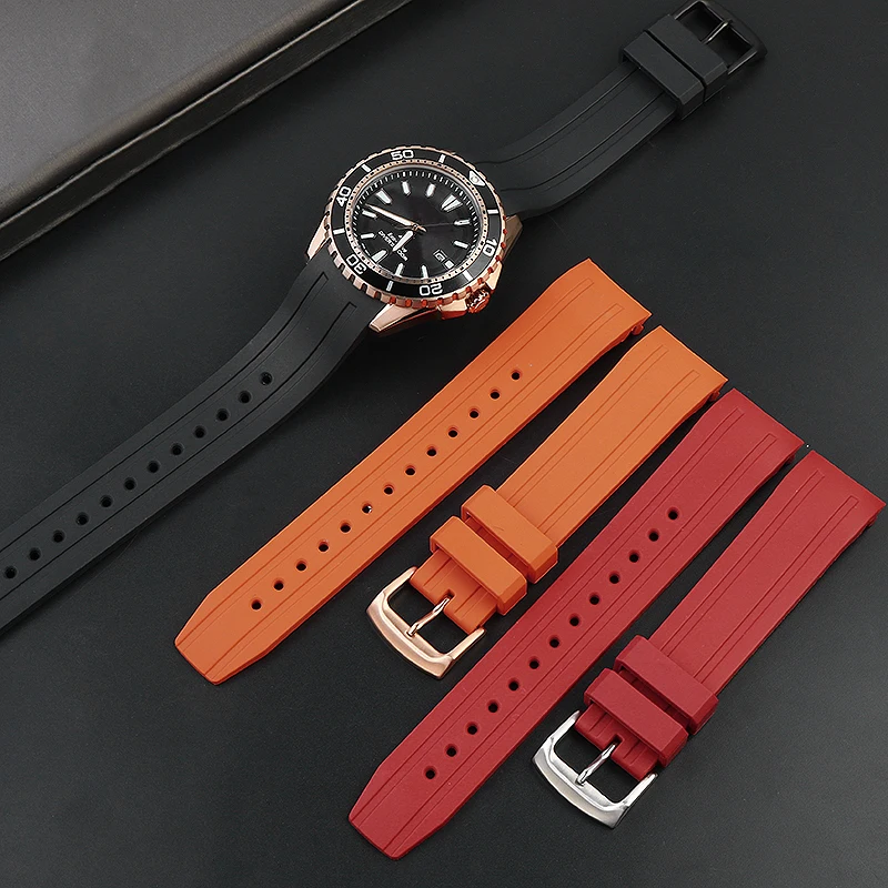 22mm Rubber Curved Watch Strap for Citizen Light Kinetic Energy BN0190 BN0191-80LBN-17E Diving BN0193 Men's Silicone Watchband