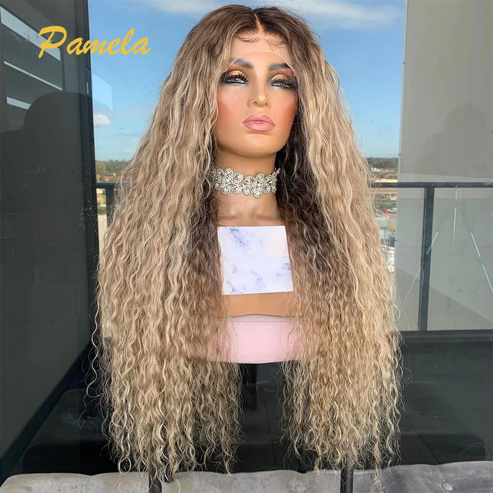 

Ombre 1b/613 Blonde Colored Glueless Wig Human Hair Ready To Go 250% Density Deep Curly 13X4 HD Transparent Lace Frontal Wig