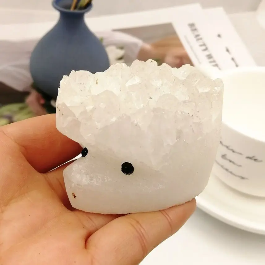 

1pcs Natural Crystal Cluster Crystal Hedgehog Carving For Home Decoration Random Devlivery
