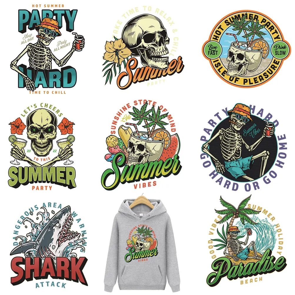 Hot Party flyer Skull Iron-On Transfers Patches For Clothing