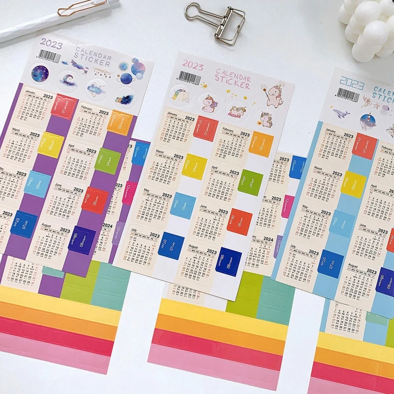 

2 Sheets 2023 Calendar Stickers Year Monthly Calendar Index Page Stickers Bookmark Notebook Agenda Notes Planner Label Tags
