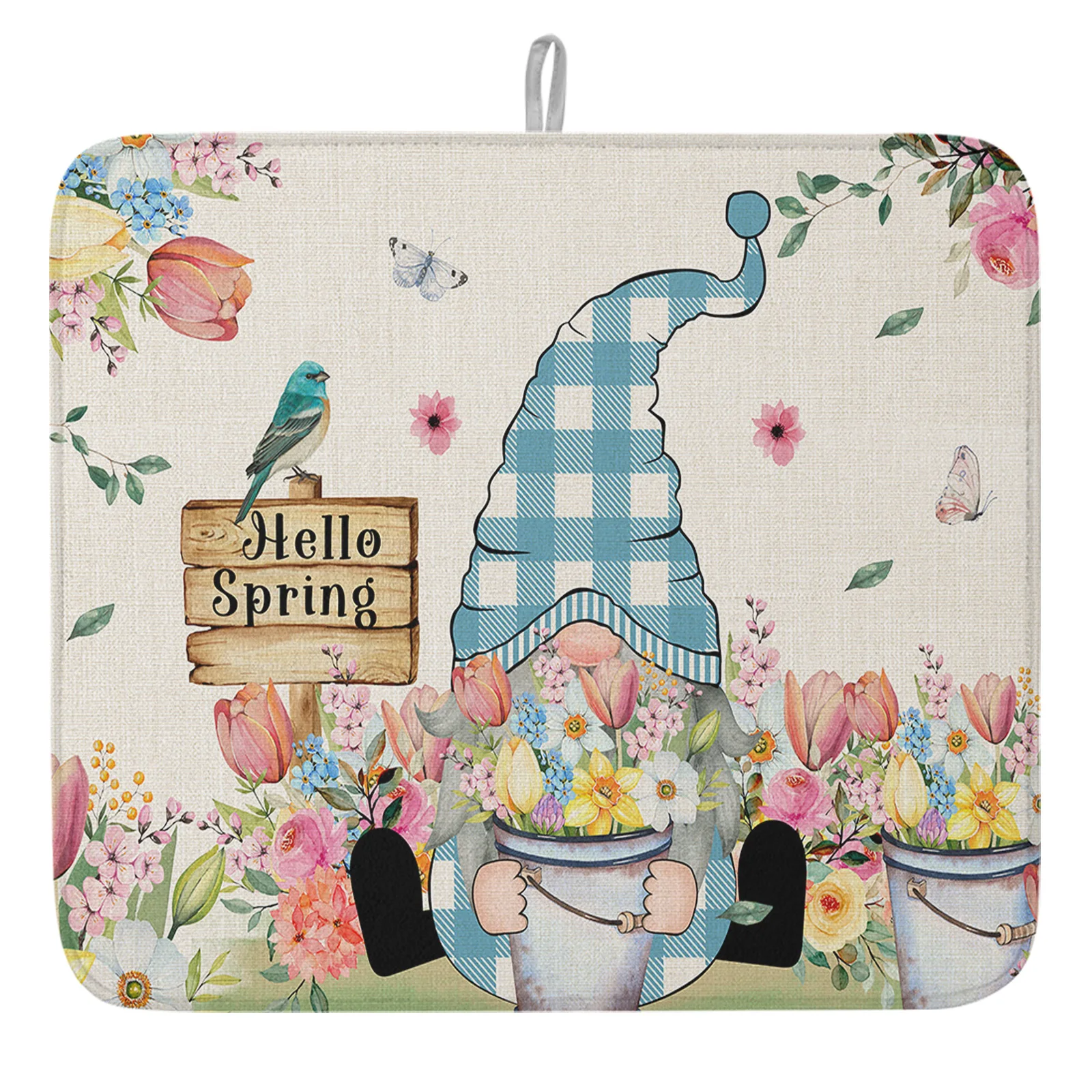 

Коврик для сушки посуды в виде гнома с изображением весеннего цветка