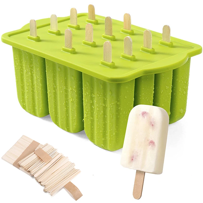 

12 Cavity Food Grade Silicone Ice Cream Mold with Cover DIY Popsicle Box Lolly Mould Dessert Ice Cube Tray Maker Kitchen Gadgets