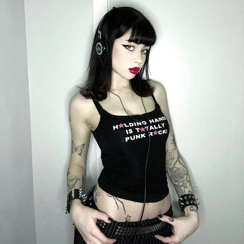 Женские топы в готическом стиле винтажные укороченные с буквенным принтом