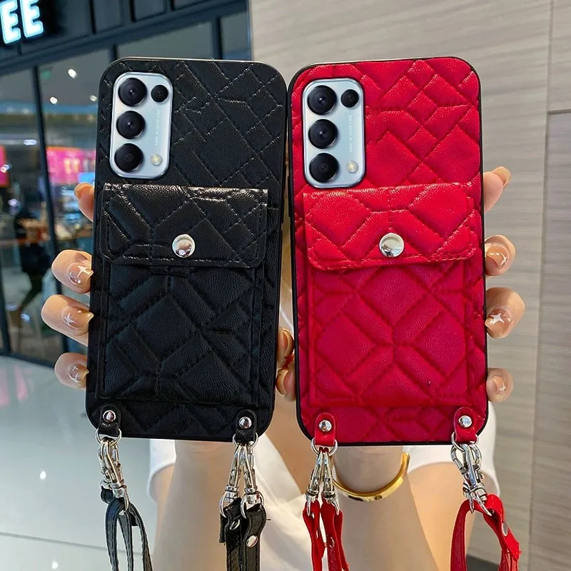 Lattice Wallet Shoulder Strap Case For Samsung Galaxy S22 S20 S21 FE NOTE 20 10 PRO Ultra A53 72 32 42 22 5G Cover Card Phone Ba