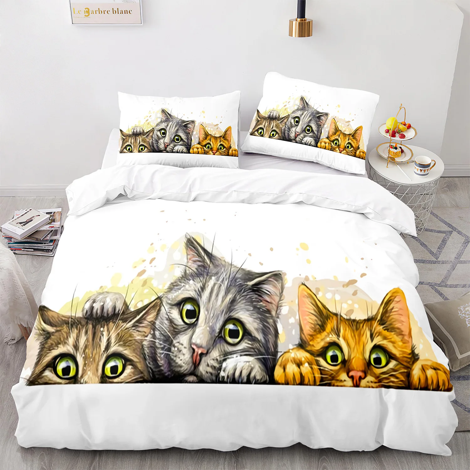 

Cat Duvet Cover Set for Girls Boys Teens Cute Animal Pattern 3D Bedding Set 3 Piece Queen/Full/King/Twin Size Grey Quilt Cover