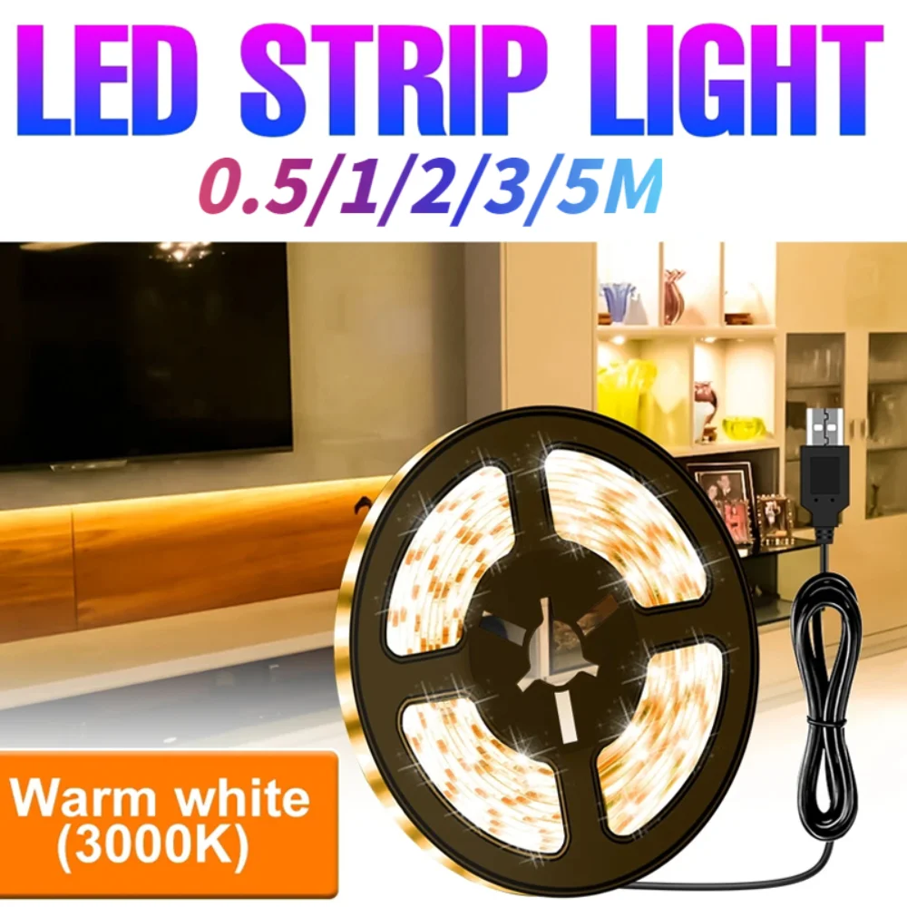 

2835SMD 5M Led Strip Lights Usb Led Lights Tape Warm White/White Flexible Strip Light Led Tape DC5V Usb Lights For Room Decor