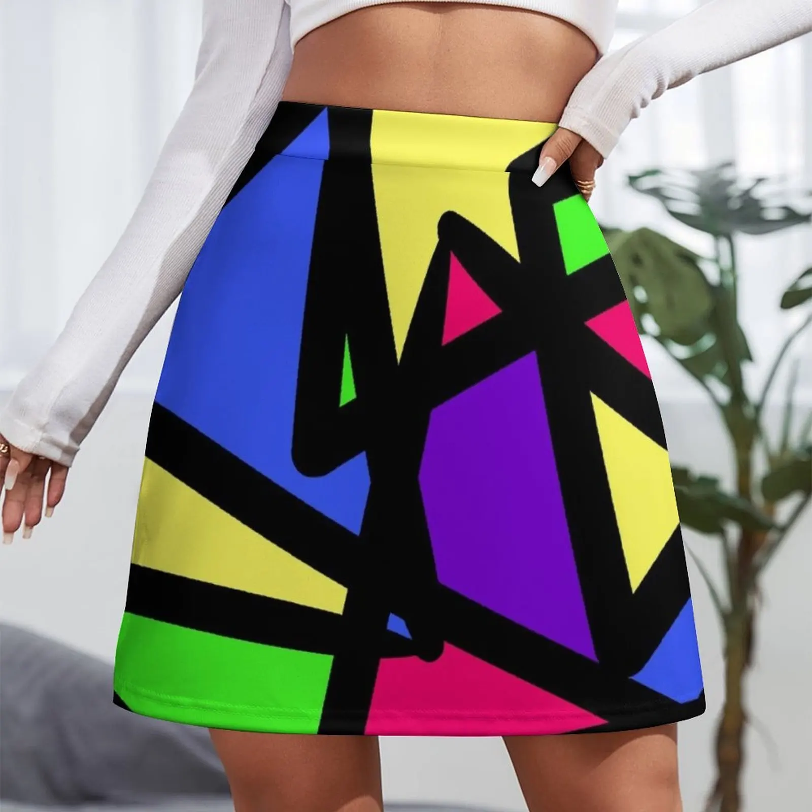 Многоцветная мини-юбка с треугольным абстрактным географическим узором летние