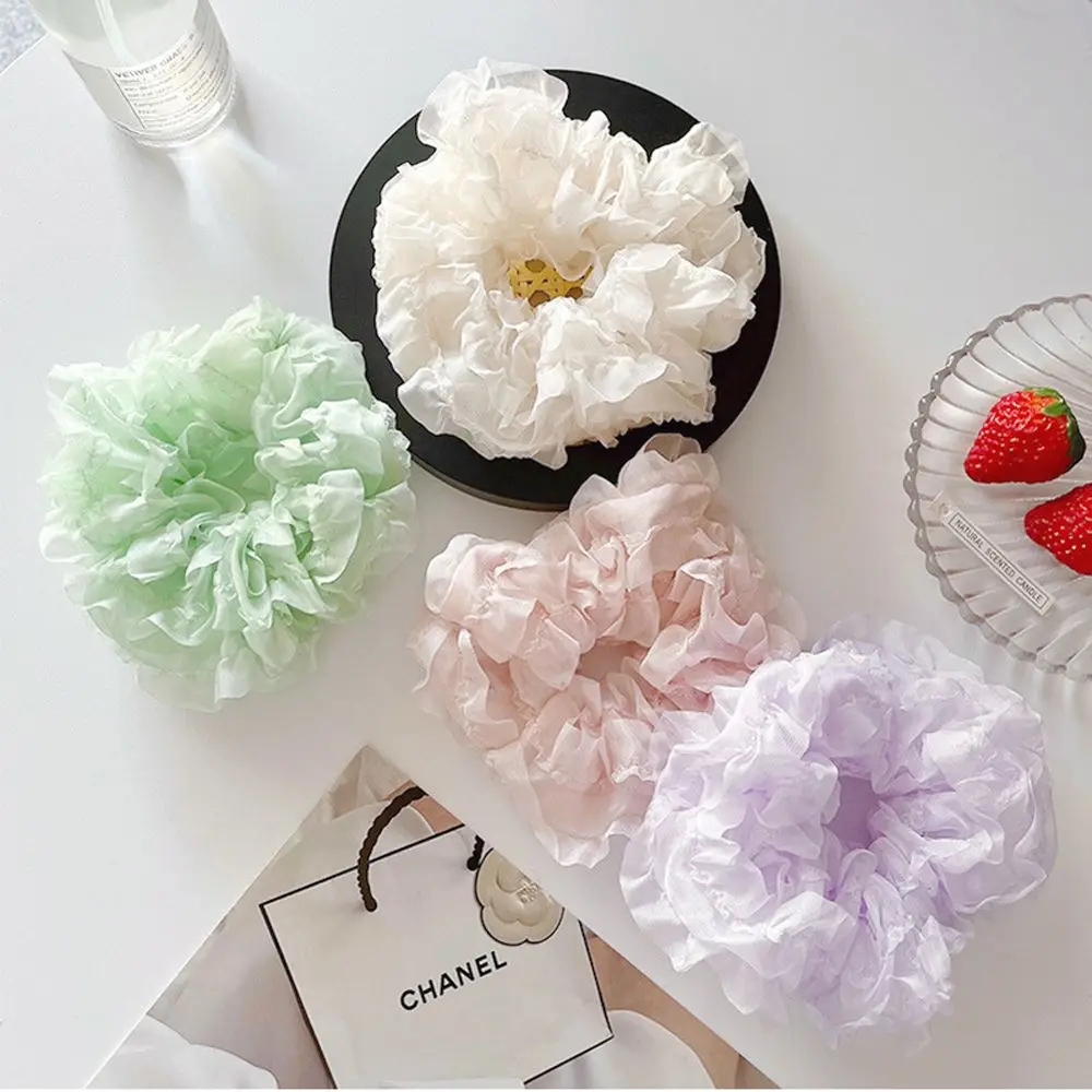

Vintage French Sweet Temperament Large Headwear Lace Korean Style Hair Band Ruffles Hair Rope Fluffy Scrunchies