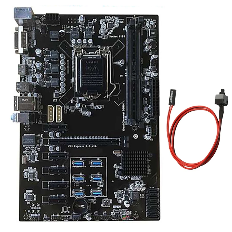 

B250P BTC Mining Motherboard 12 GPU Graphics Card Slot LGA1151 65W 2XDDR4 U-DIMM RAM SATA3.0 USB3.0 with Switch Cable
