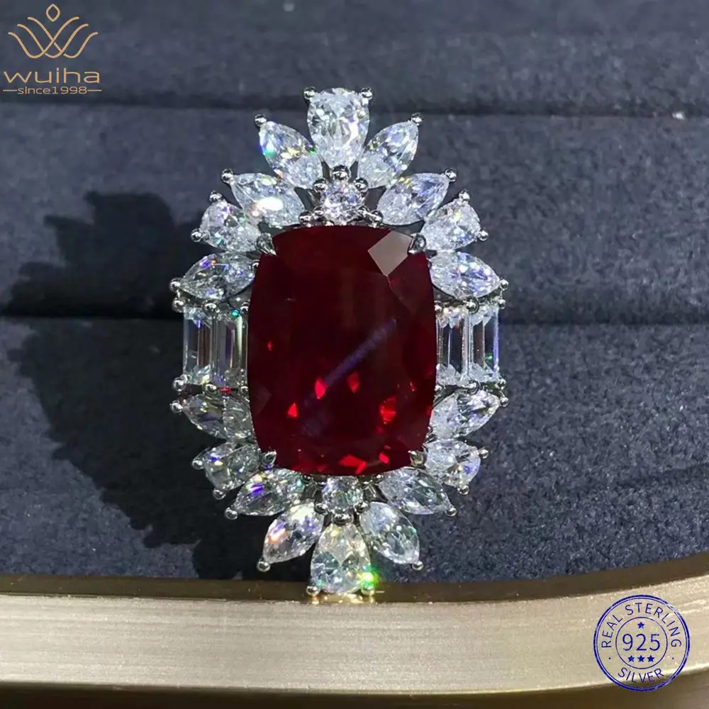

WUIHA Real 925 Sterling Silver 3EX Oval 10CT VVS1 Ruby Sapphire D Color Synthetic Moissanite Ring for Women Gifts Drop Shipping