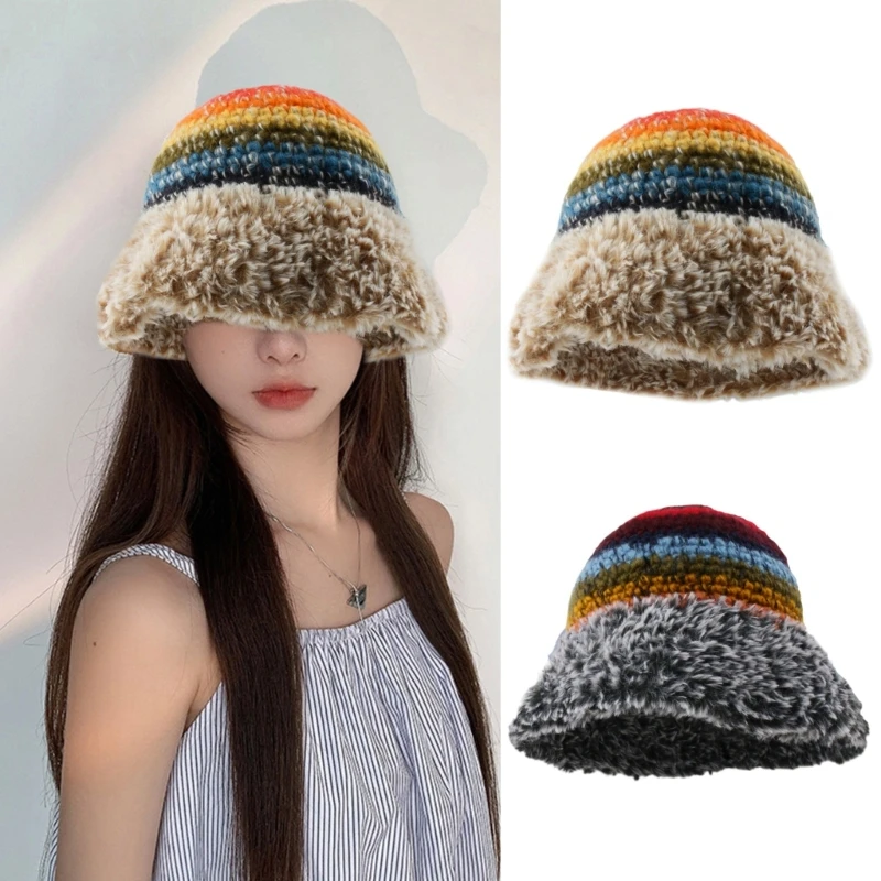 

Crochet Bucket Hat for Woman Teenagers Outdoor Foldable Commute Fisherman Hat Wide Brim Winter Windproof Skiing Hat