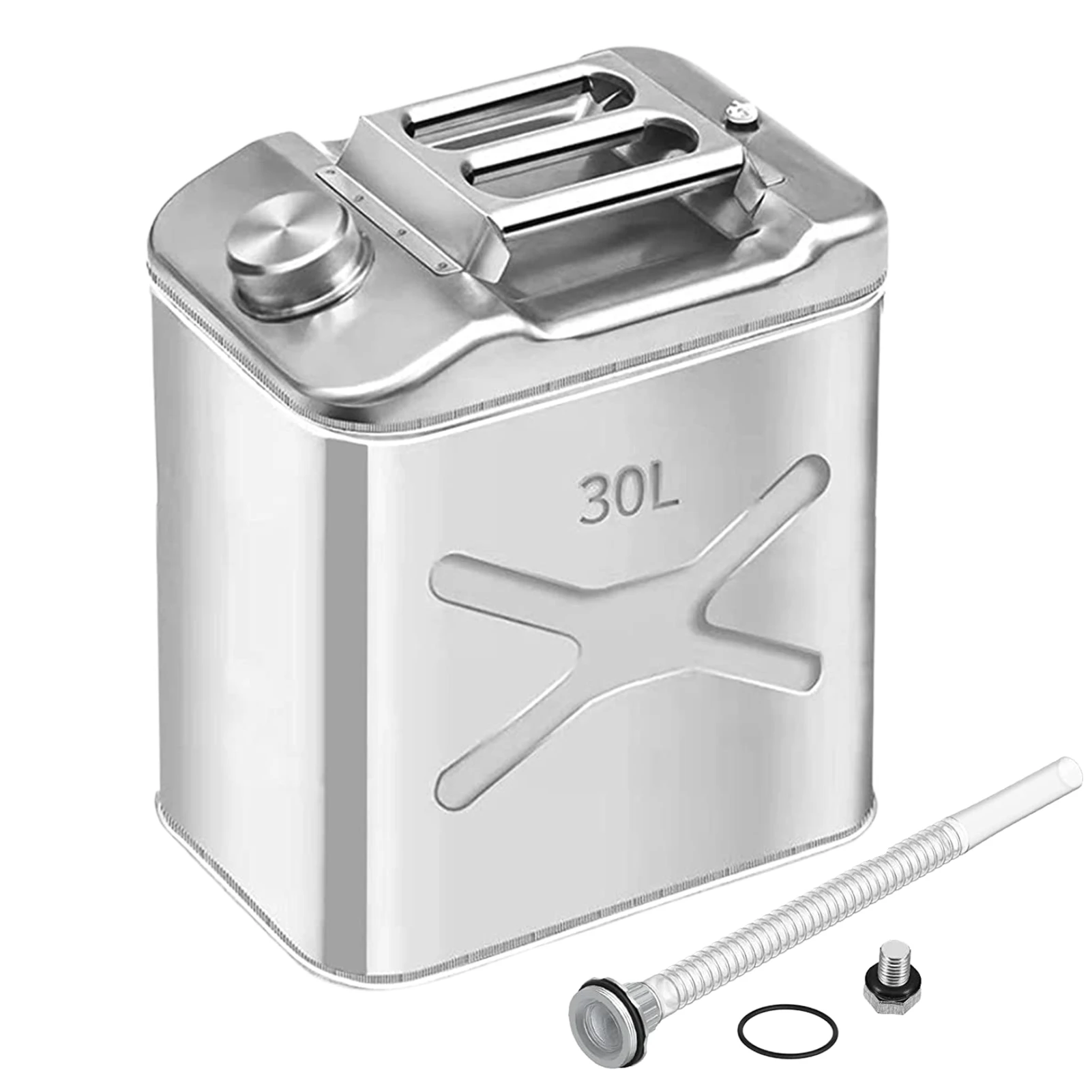 

30L/8 Gallon Stainless Steel Fuel Tank Petrol Storage Thickened Diesel Can Tank with 3 Handles and Built-in Oil Filler Tube