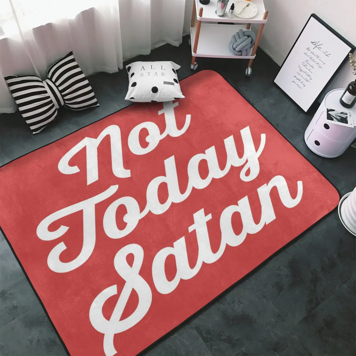 

Not Today Satan смешной ковер с цитатами, Настраиваемые прочные легко чистящие коврики из полиэстера