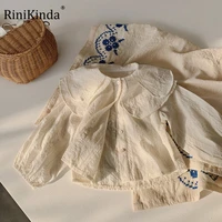 rinikinda girls lapel blouse with puff sleeves shirt spring cotton solid jacquard children girl tops blouse kids clothes