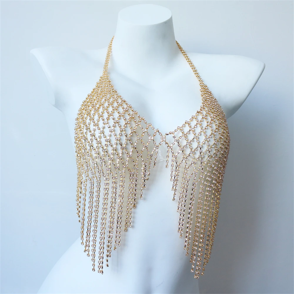 Блестящая полая цепочка для тела со стразами и кристаллами стильные