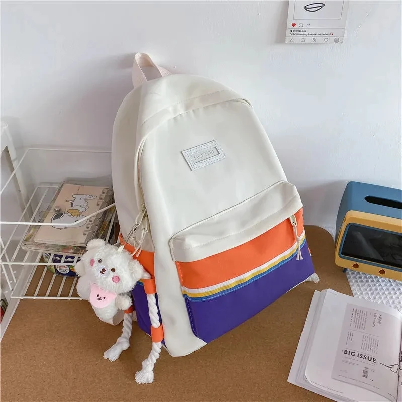 

Dropshipping female 2022 new contrast color simple large capacity backpack high school student school bags for girls female bag