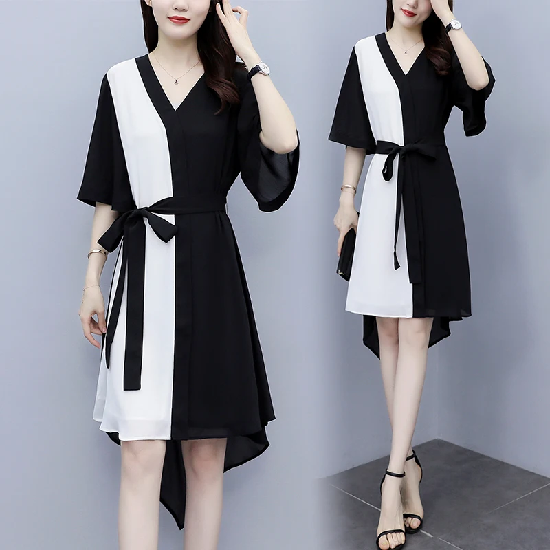 

Модное свободное летнее платье с V-образным вырезом для женщин и девушек, модель 2022 года, летнее тонкое повседневное женское платье с оборка...