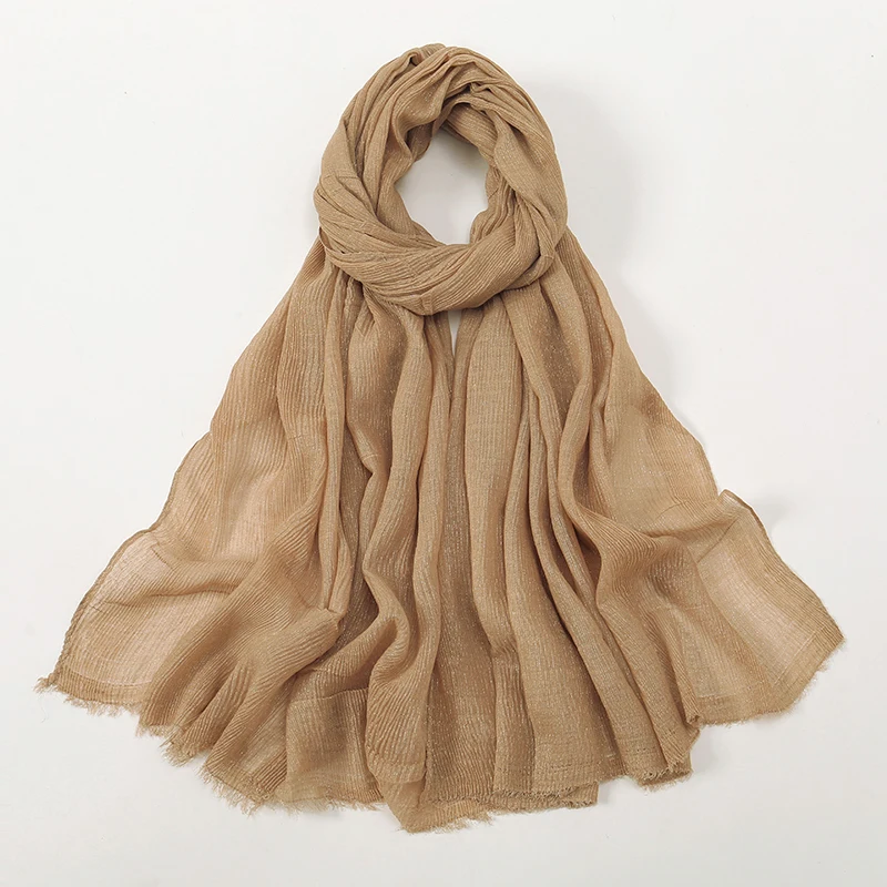 Серебряные гофрированные мусульманские женские хиджаб с блестками и морщинами