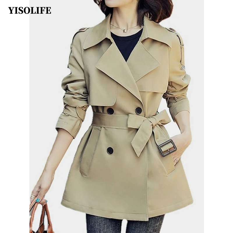 

YISOLIFE Women's Long Sleeved Trench Coat Double-Breasted Windbreaker with Belt Epaulet Pea Coat Mid-Length Outerwear