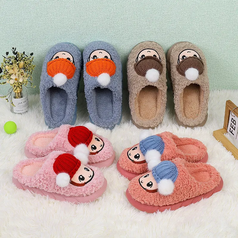Winter Cute Slippers Men Women Slippers Home Fashion Bedroom Couples Shoes Plush Warm Cotton Slippers Non-slip Men Shoes Women