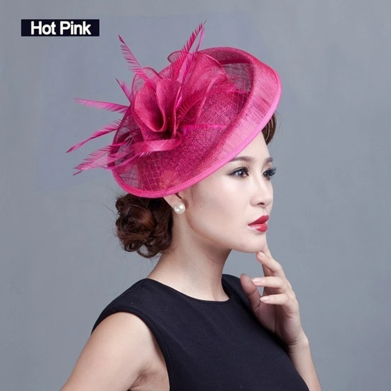 

Women Nice Fascinator Hat Cocktail Wedding Party Church Chapeau Fashion Headwear Feather Hair Accessories Sinamay Fascinators