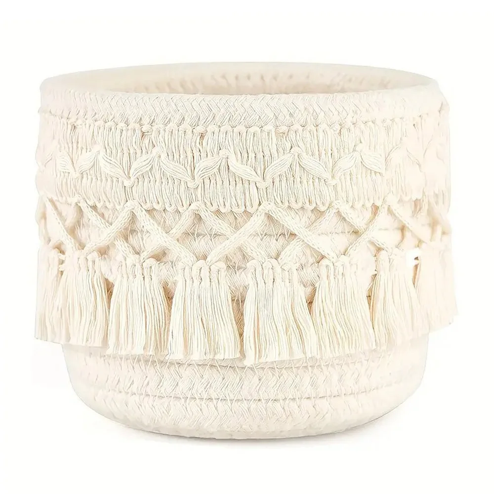 

Круглая плетёная корзина для хранения белого цвета