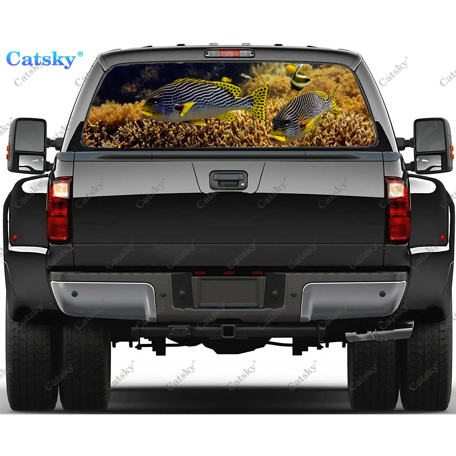 

Наклейки на заднее стекло автомобиля, "Дорожная рыба", "наклейка на заднее стекло грузовика, универсальный оттенок, перфорированный виниловый графический