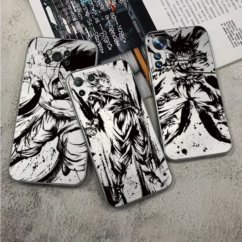 

DBZ Goku Gohan Phone Case for Xiaomi 12 11 Lite 11T 10T POCO X3 X4 NFC M5 Metallic Feel Silver Silicone Plating Fundas