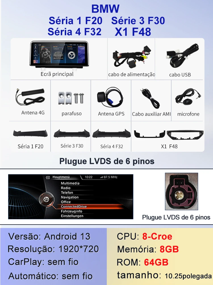 

2024 Новая система ID6 ID7 ID8 UI Android Беспроводной Carplay AUTO для BMW 1/3/4 серии F20 F30 F31 F32 X1 F48 NBT Автомобильные видеоплееры