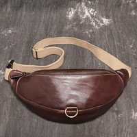 genuine leather waist bags for men retro travel shoulder bags mens daily interlayer canvas chest bags unisex small bag