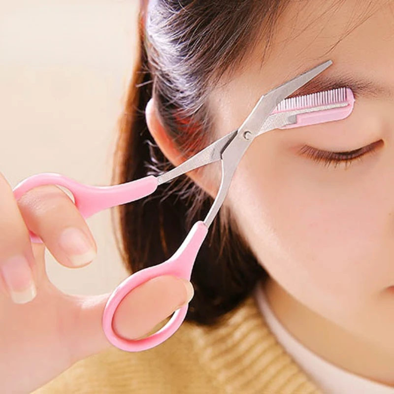 

3 Color Eyebrow Trimmer Scissors with Eyelash Comb Broken Hair Scissors Stainless Steel Eyebrow Razor Grooming Wenkbrauw Trimmer