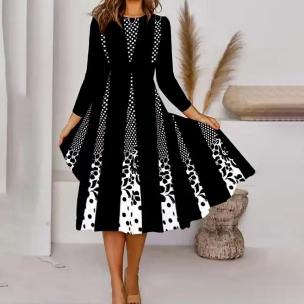 

Elegant Evening Dress for Women Long Sleeve Large Hem Midi Dress Women O Neck Knee Length A-Line Dress vestidos de fiesta