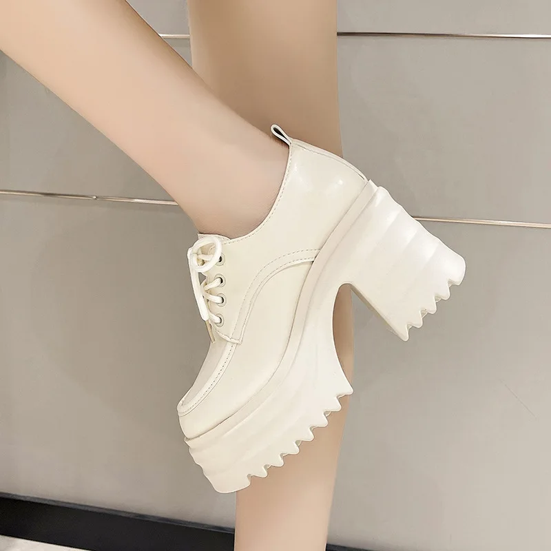 

2023 Women Platform Square Lace Up Oxford Women Party Role Play Uniform Dress Shoes Fashion High Heels Shoes Women