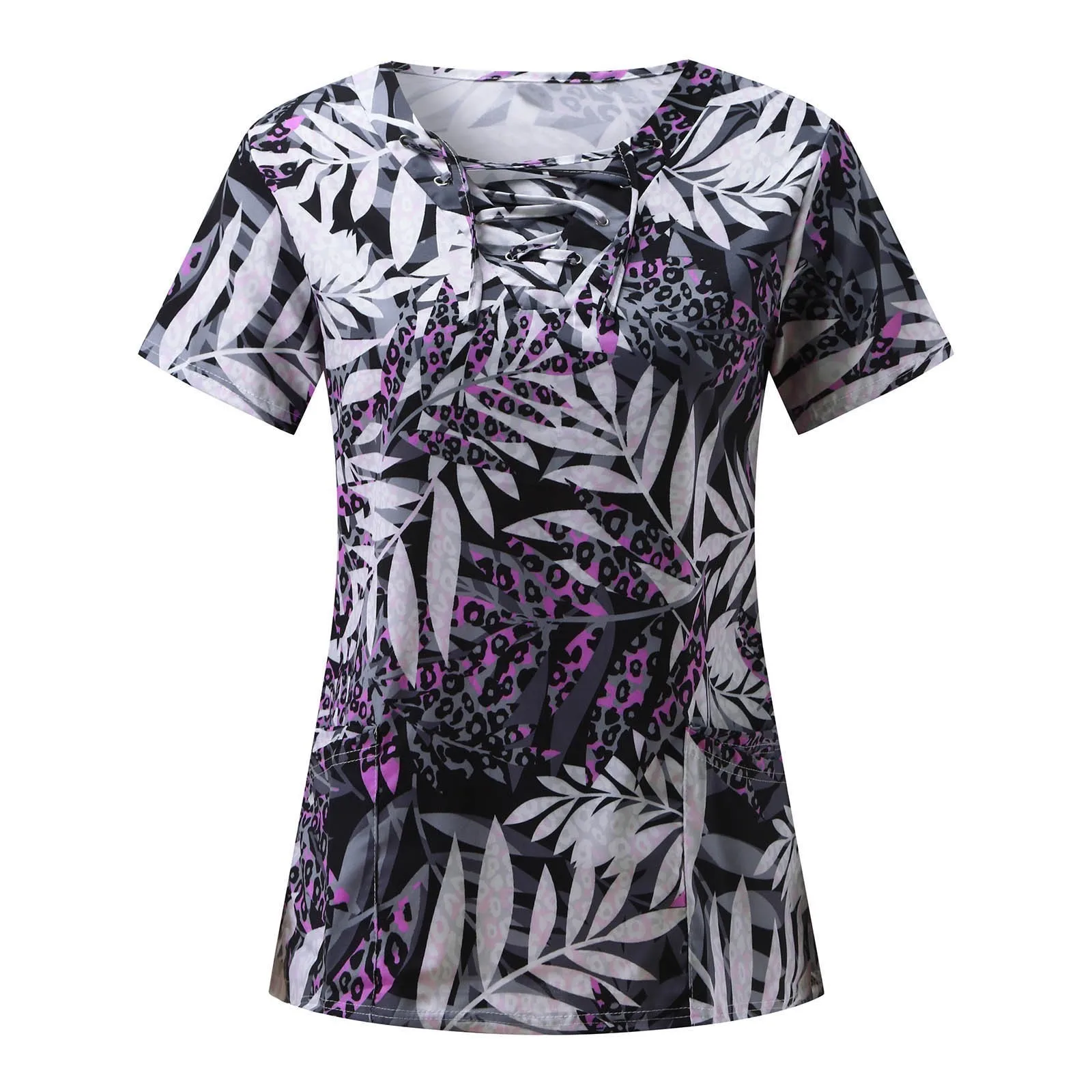 

Summer Womens Short Sleeve V Neck Flower Printed Top Nursed Unified Working T Shirts Ladies Print Blouses