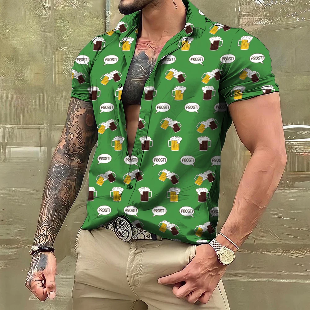 

Fashion Summer Men's Shirt Personality Beer 3D Print Short Sleeve Aloha Shirt Fashion Hip Hop Casual Beach Men's Clothing