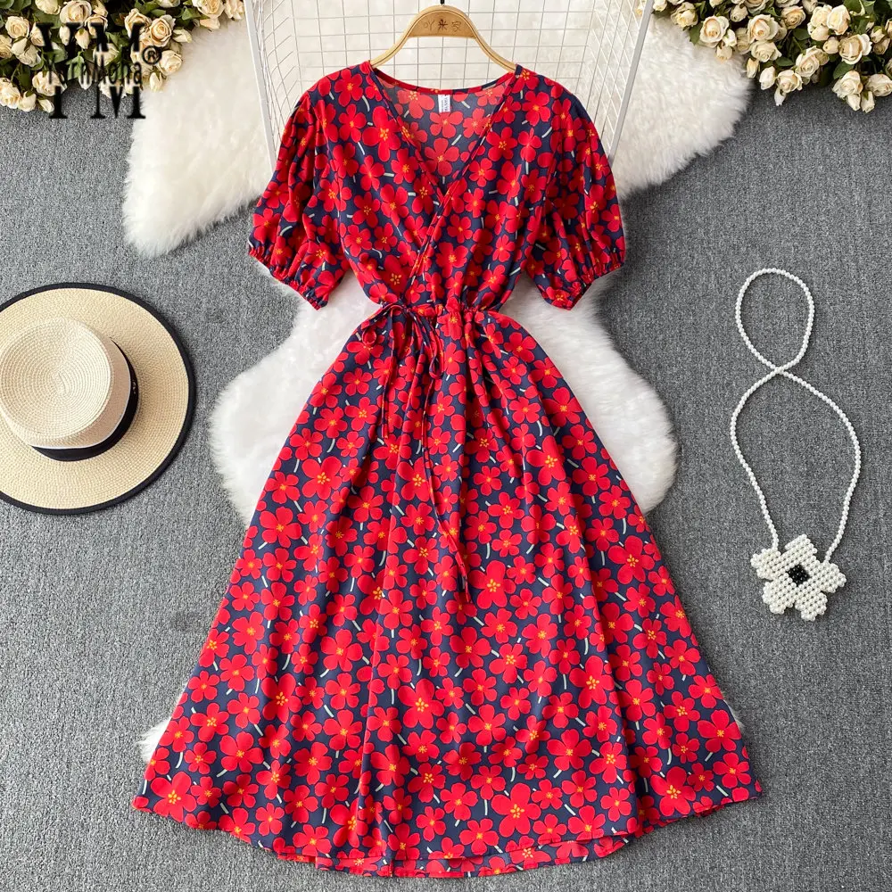 

Ограниченная продажа, романтичное платье YornMona с цветочным принтом для женщин, летнее модное облегающее длинное платье с эластичным поясом, ...