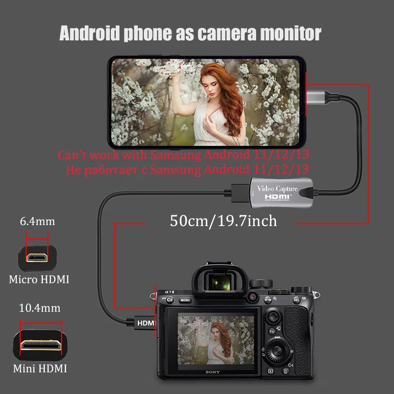BFOLLOW Android Phone Tablet as Camera Monitor Camcorder HDMI Adapter for Vlog Youtuber Filmmaker DSLR Video Capture Card